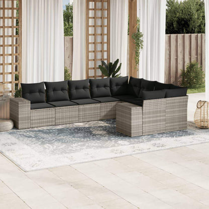 Set Divano da Giardino 9pz con Cuscini Grigio Chiaro Polyrattan - homemem39