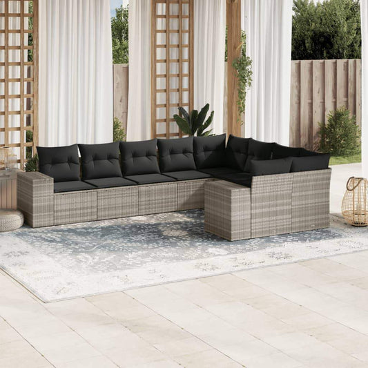 Set Divano da Giardino 9pz con Cuscini Grigio Chiaro Polyrattan - homemem39