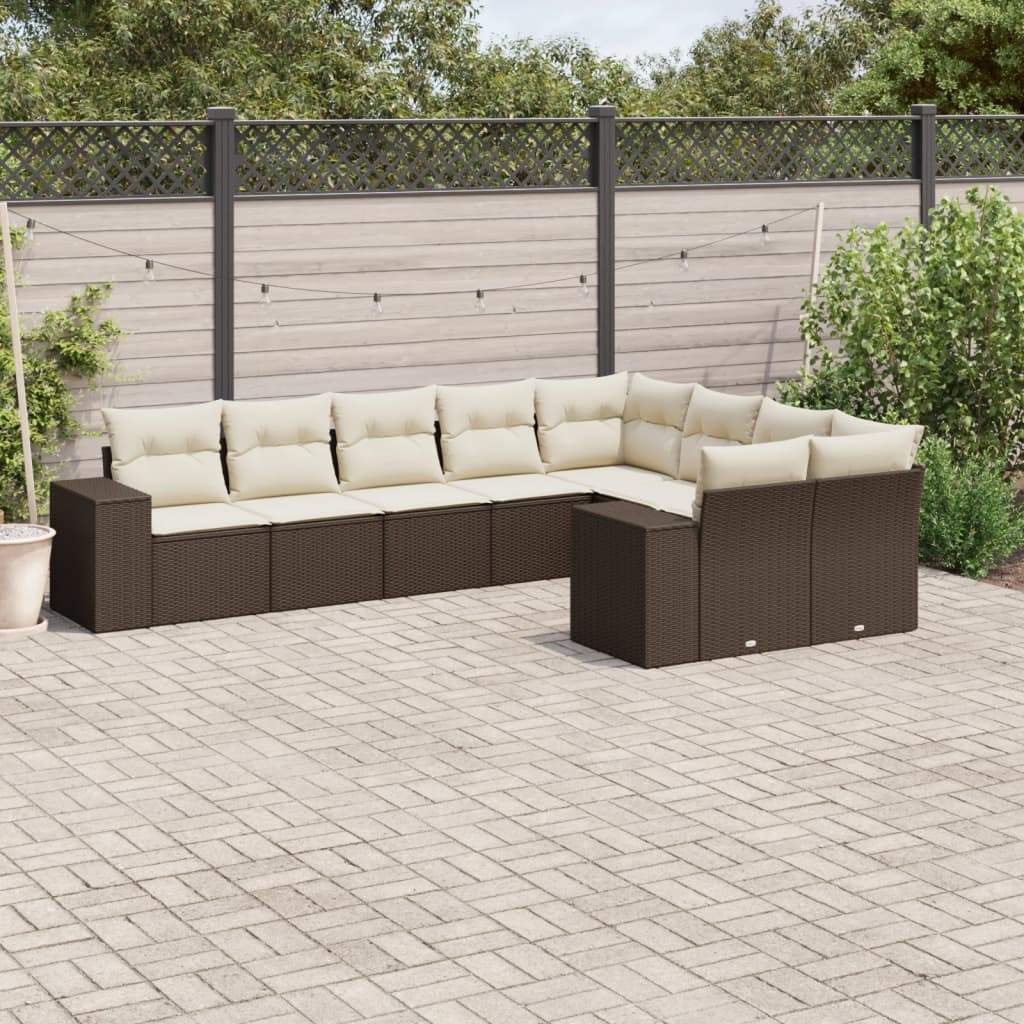 Set Divani da Giardino 9pz con Cuscini Marrone in Polyrattan - homemem39