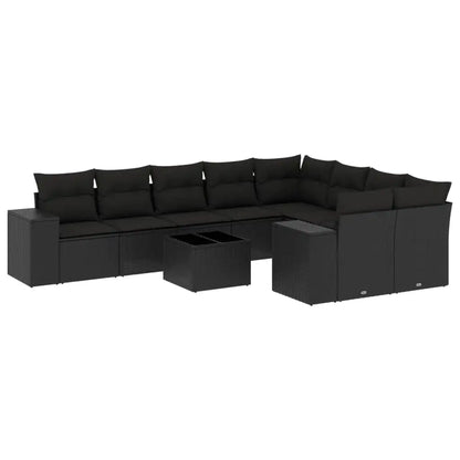 Set Divani da Giardino 10pz con Cuscini in Polyrattan Nero - homemem39