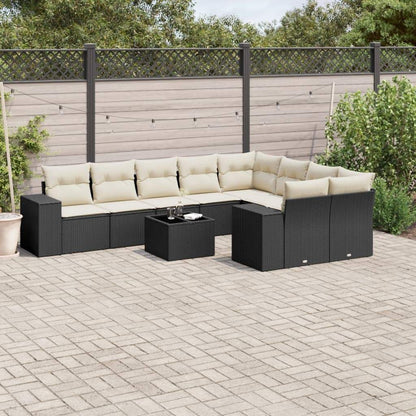 Set Divani da Giardino 10pz con Cuscini in Polyrattan Nero - homemem39