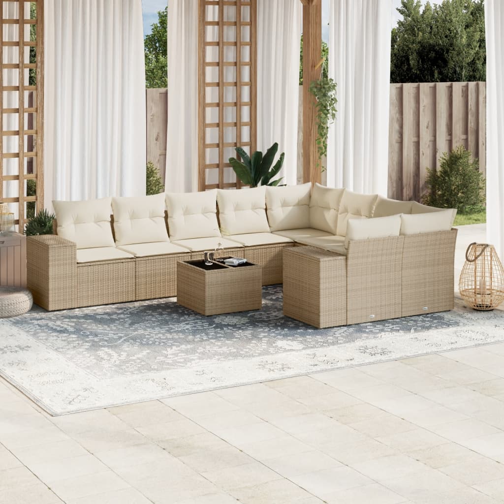 Set Divano da Giardino 10 pz con Cuscini Beige in Polyrattan | homemem39