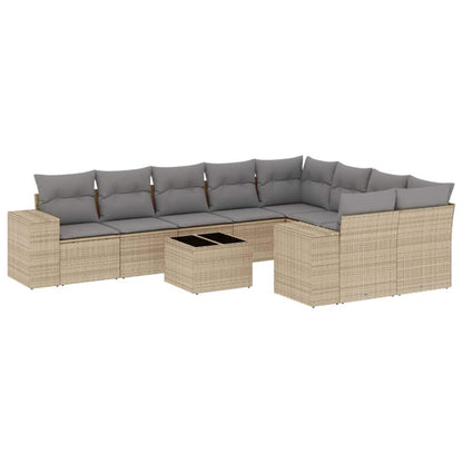 Set Divano da Giardino 10 pz con Cuscini Beige in Polyrattan - homemem39