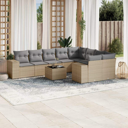Set Divano da Giardino 10 pz con Cuscini Beige in Polyrattan - homemem39