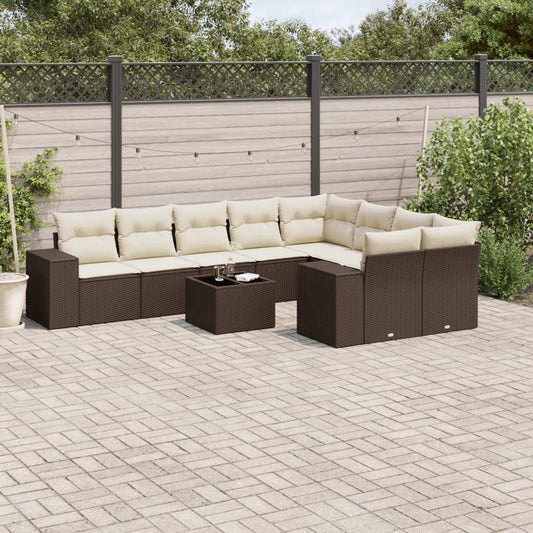 Set Divani da Giardino 10pz con Cuscini in Polyrattan Marrone - homemem39