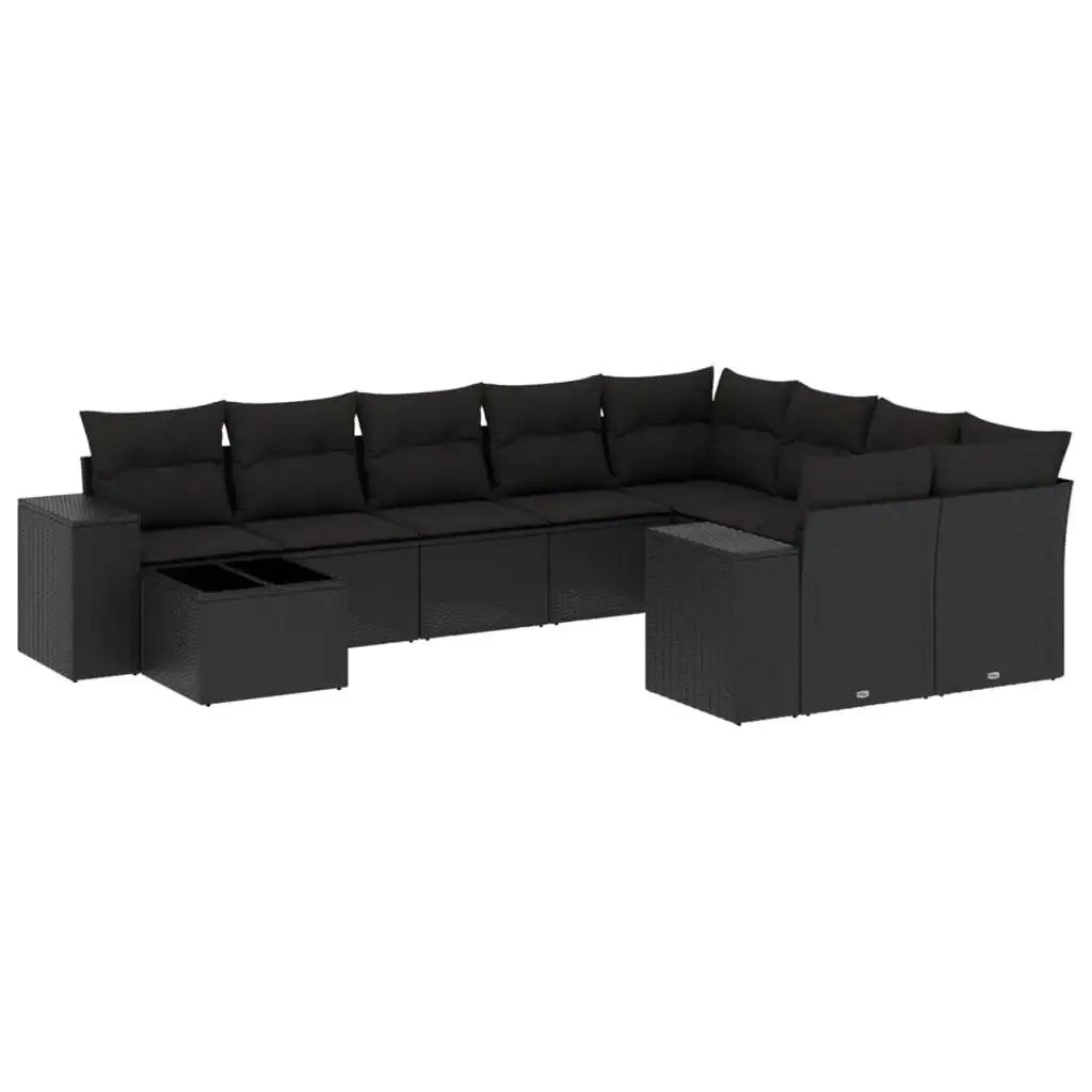 Set Divani da Giardino 10pz con Cuscini in Polyrattan Nero - homemem39