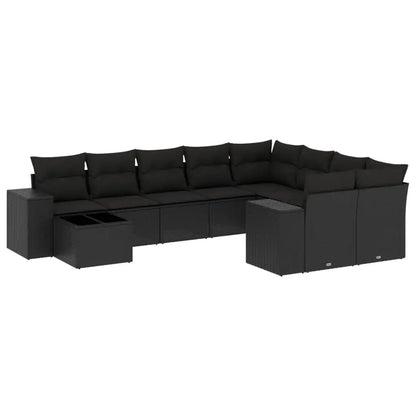 Set Divani da Giardino 10pz con Cuscini in Polyrattan Nero - homemem39