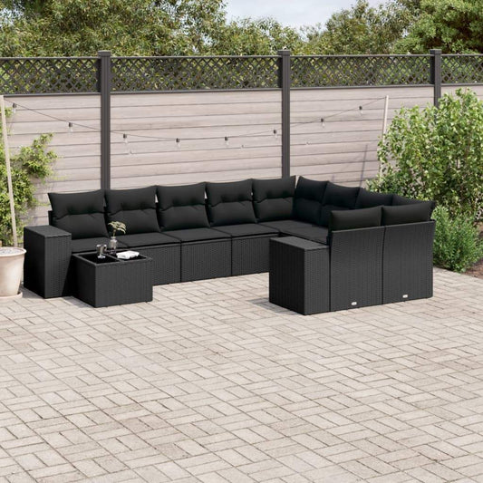 Set Divani da Giardino 10pz con Cuscini in Polyrattan Nero - homemem39