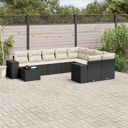 Set Divani da Giardino 10pz con Cuscini in Polyrattan Nero - homemem39
