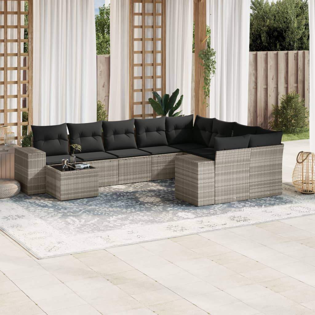 Set Divano Giardino 10 pz con Cuscini Grigio Chiaro Polyrattan - homemem39