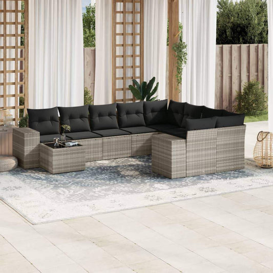 Set Divano Giardino 10 pz con Cuscini Grigio Chiaro Polyrattan - homemem39