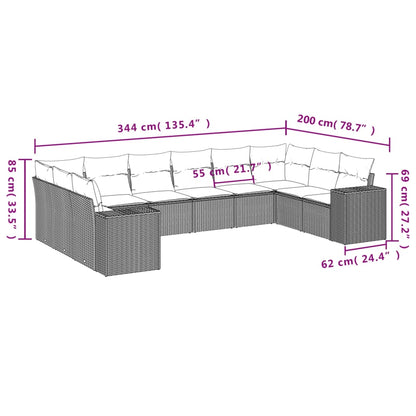 Set Divani da Giardino 10pz con Cuscini in Polyrattan Nero | homemem39