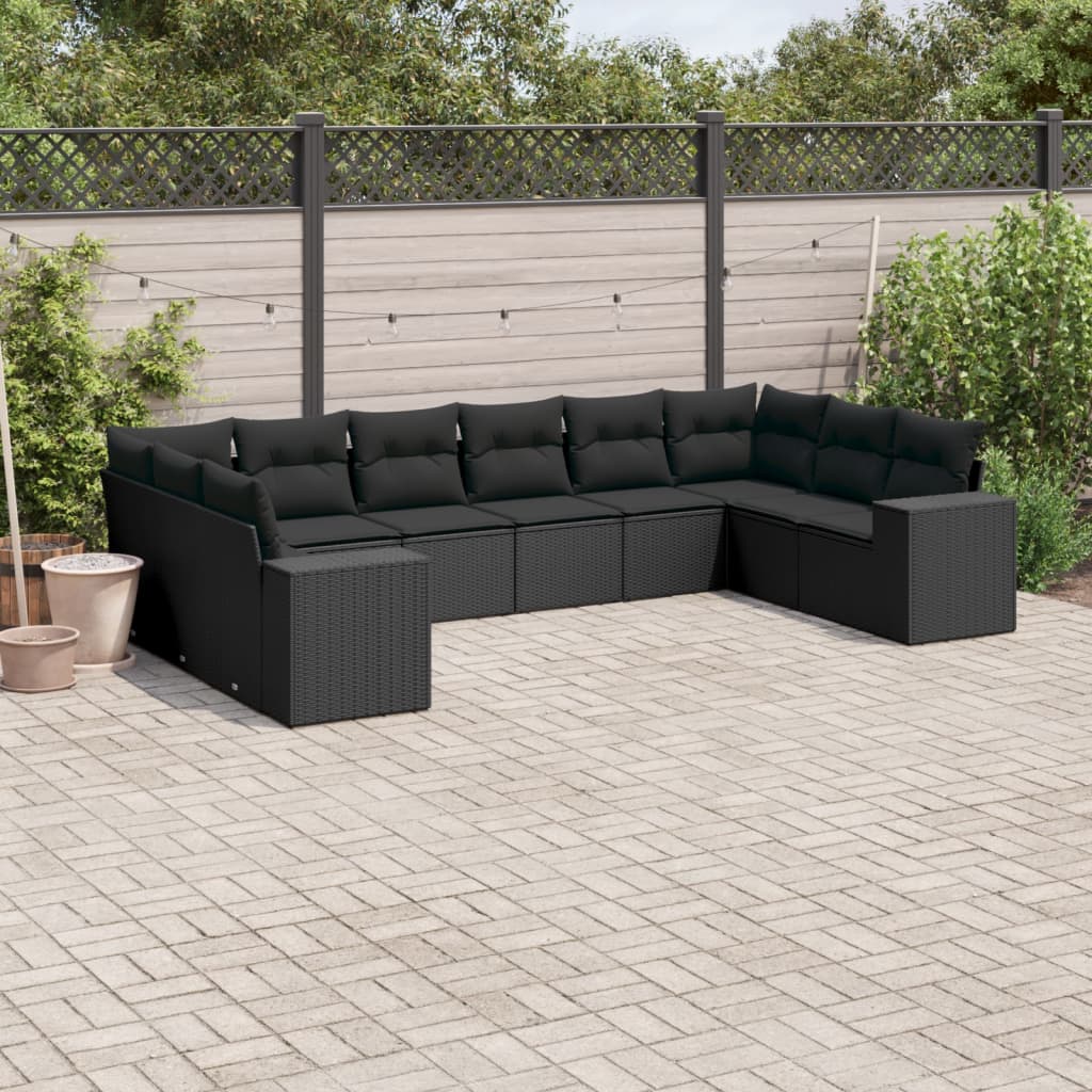 Set Divani da Giardino 10pz con Cuscini in Polyrattan Nero | homemem39