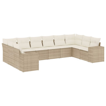 Set Divano da Giardino 10 pz con Cuscini Beige in Polyrattan | homemem39