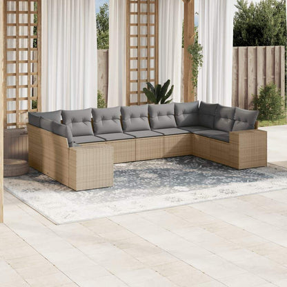 Set Divano da Giardino 10 pz con Cuscini Beige in Polyrattan - homemem39