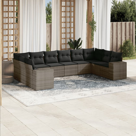 Set Divano da Giardino 10 pz con Cuscini Grigio in Polyrattan | homemem39