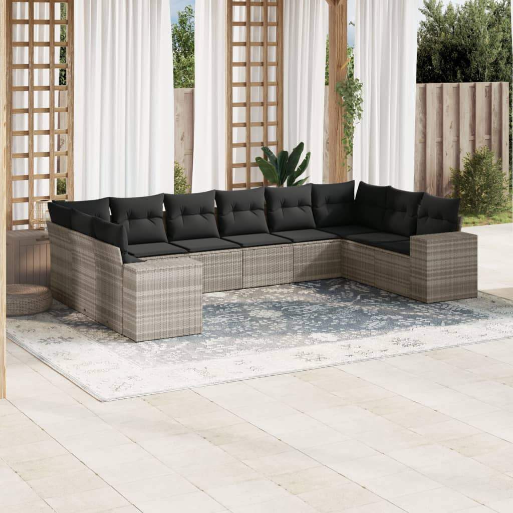 Set Divano Giardino 10 pz con Cuscini Grigio Chiaro Polyrattan - homemem39