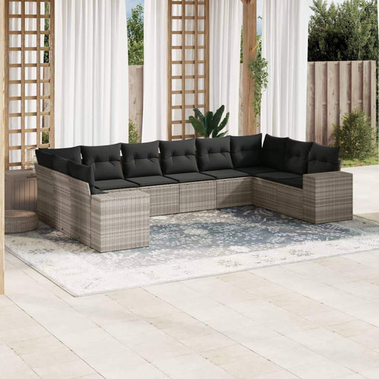 Set Divano Giardino 10 pz con Cuscini Grigio Chiaro Polyrattan - homemem39