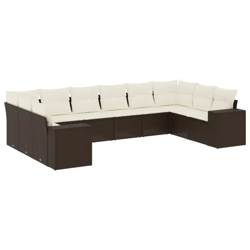 Set Divani da Giardino 10pz con Cuscini in Polyrattan Marrone - homemem39