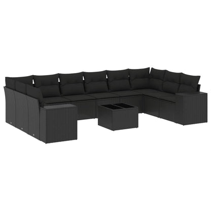 Set Divani da Giardino 11 pz con Cuscini in Polyrattan Nero | homemem39