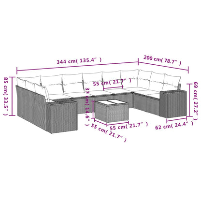 Set Divani da Giardino 11 pz con Cuscini in Polyrattan Nero | homemem39