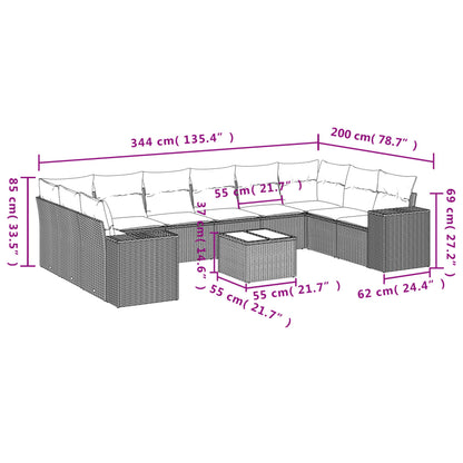 Set Divani da Giardino 11 pz con Cuscini Beige in Polyrattan | homemem39