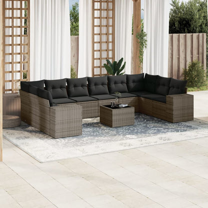 Set Divani da Giardino 11 pz con Cuscini in Polyrattan Grigio | homemem39