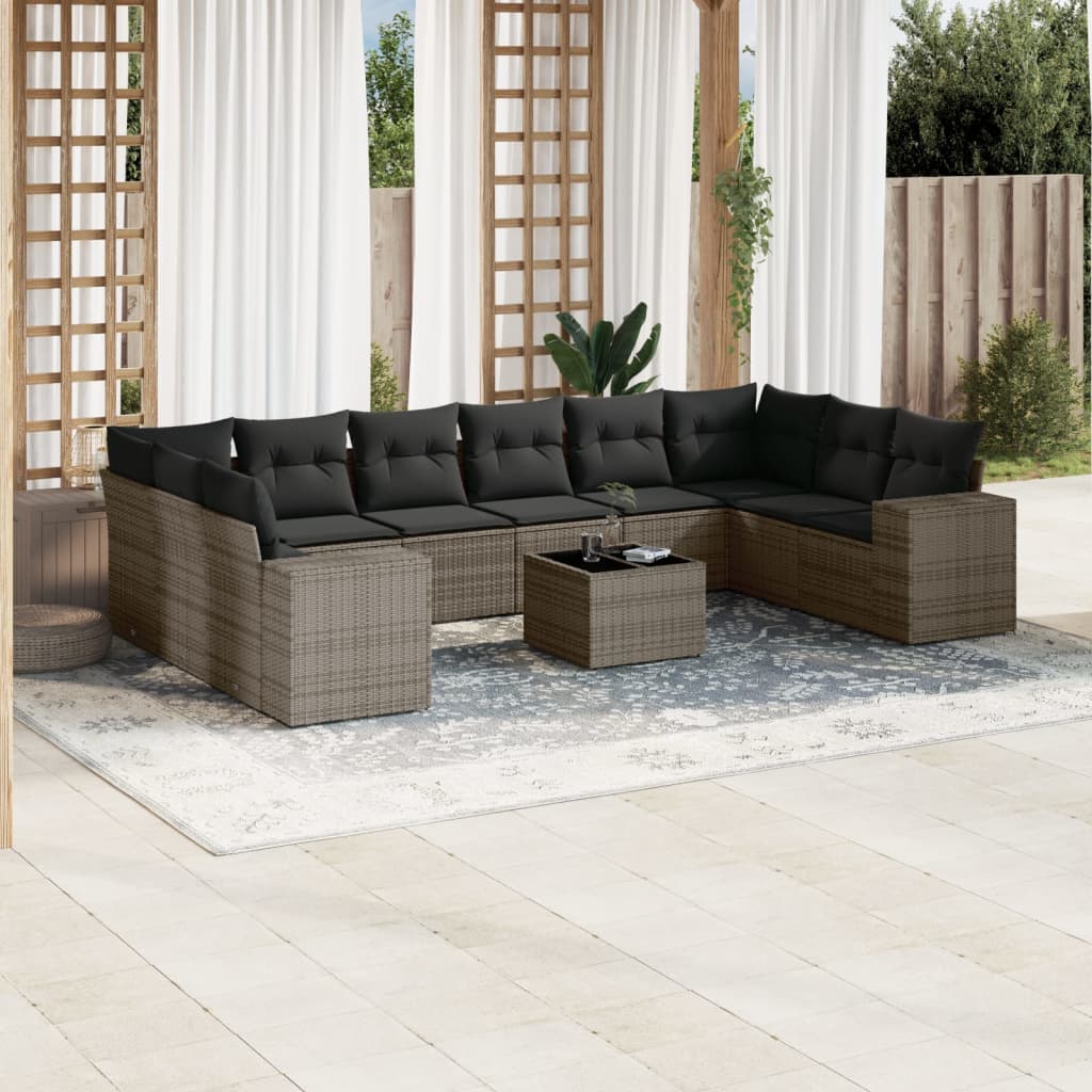 Set Divani da Giardino 11 pz con Cuscini in Polyrattan Grigio - homemem39