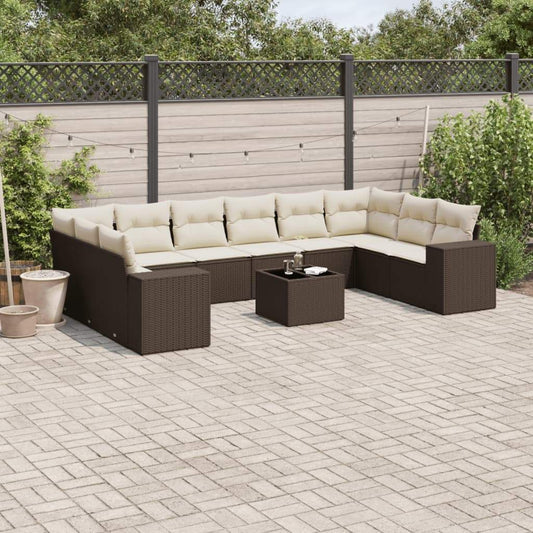 Set Divani da Giardino 11 pz con Cuscini Polyrattan Marrone - homemem39