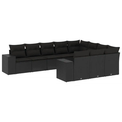 Set Divani da Giardino 10pz con Cuscini in Polyrattan Nero - homemem39