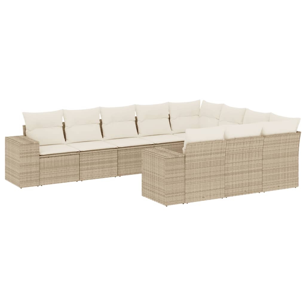 Set Divano da Giardino 10 pz con Cuscini Beige in Polyrattan | homemem39