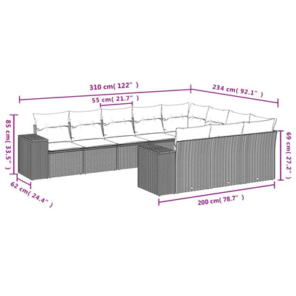 Set Divano da Giardino 10 pz con Cuscini Beige in Polyrattan | homemem39