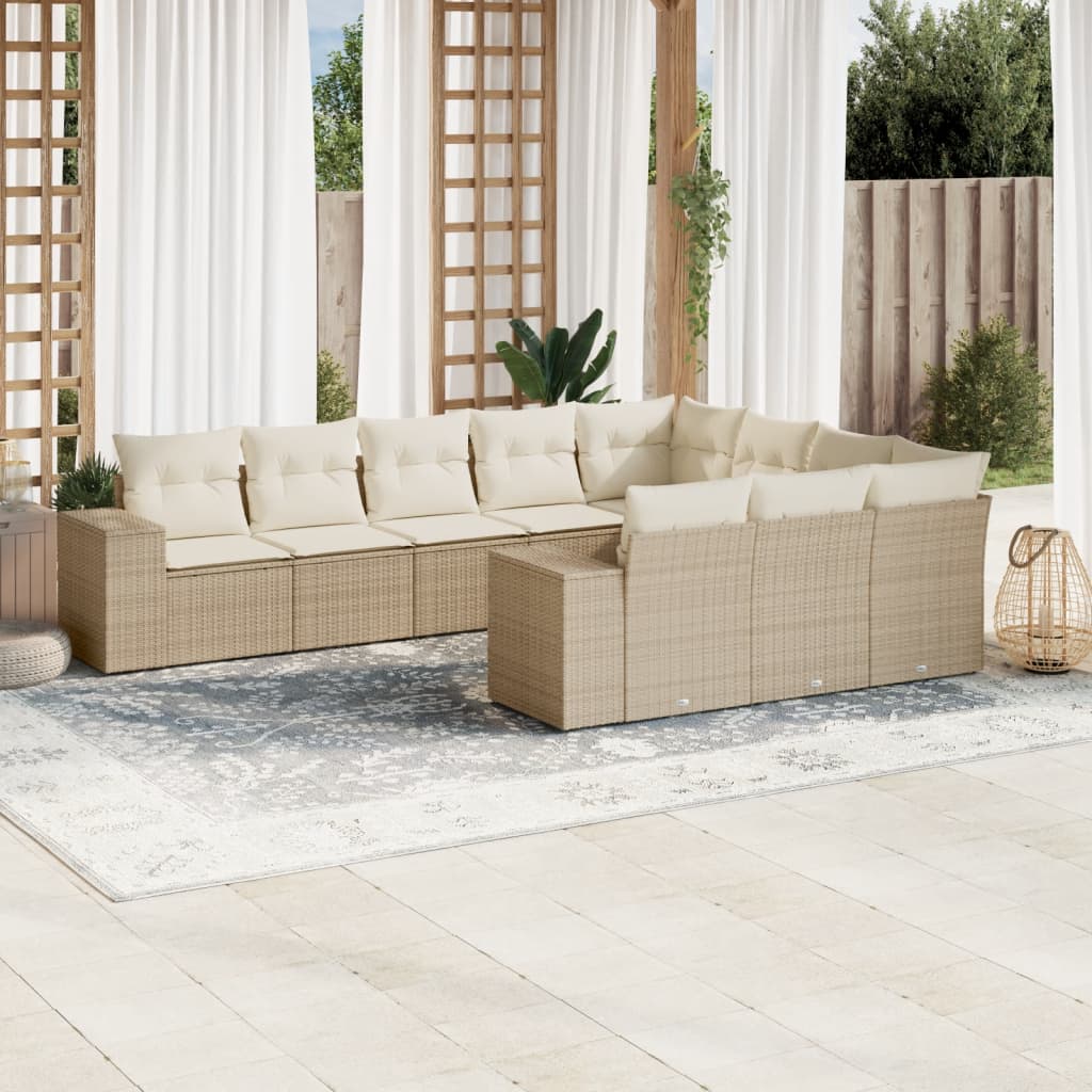 Set Divano da Giardino 10 pz con Cuscini Beige in Polyrattan | homemem39