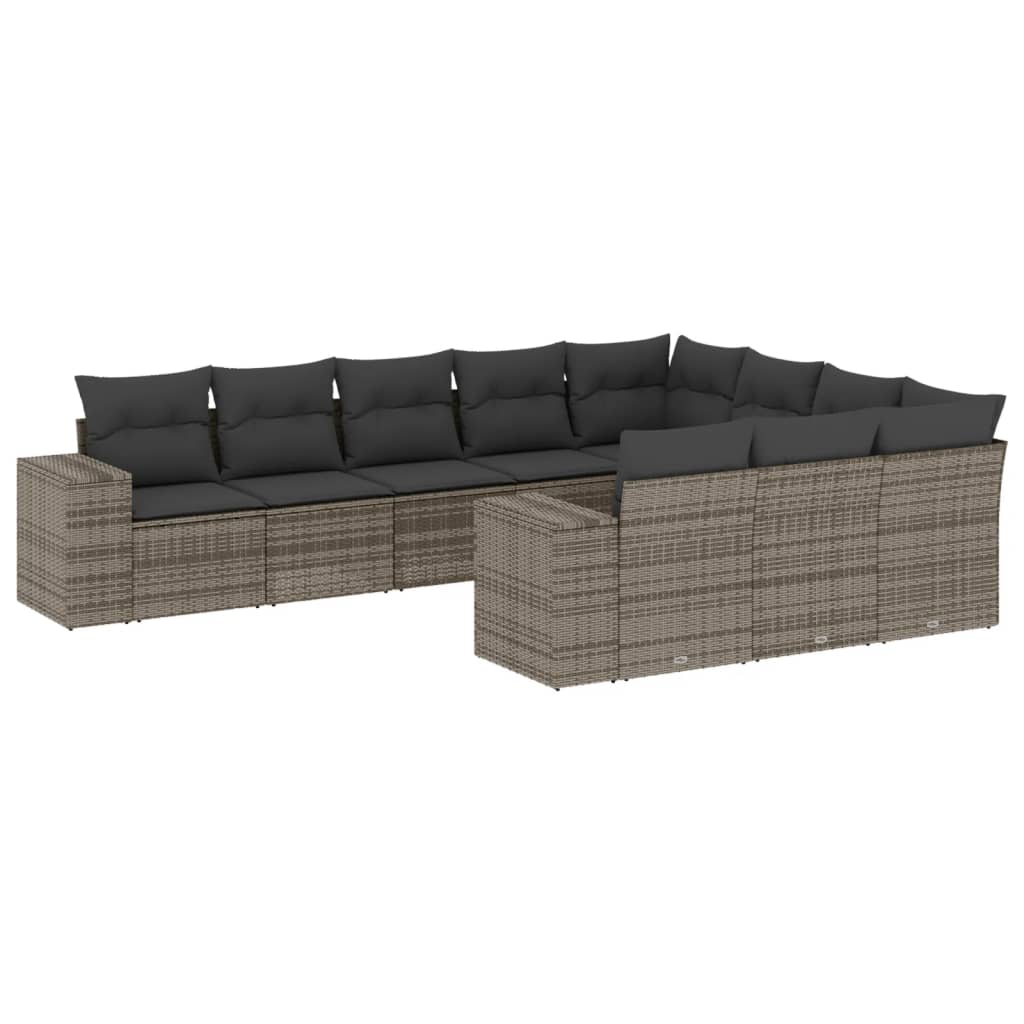 Set Divano da Giardino 10 pz con Cuscini Grigio in Polyrattan | homemem39