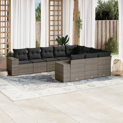 Set Divano da Giardino 10 pz con Cuscini Grigio in Polyrattan - homemem39