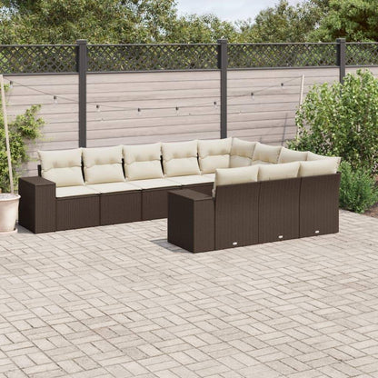 Set Divani da Giardino 10pz con Cuscini in Polyrattan Marrone - homemem39