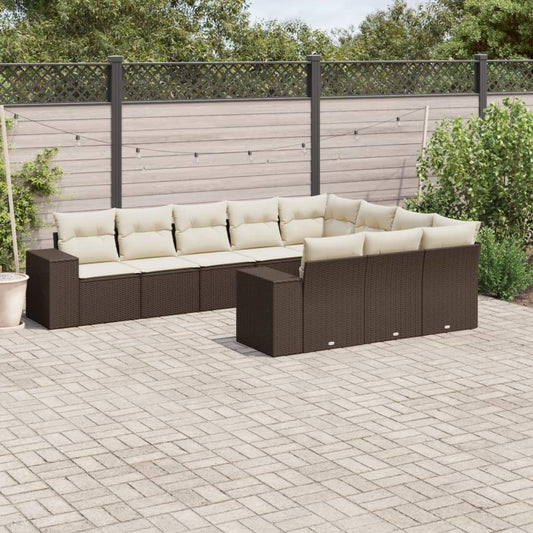 Set Divani da Giardino 10pz con Cuscini in Polyrattan Marrone - homemem39