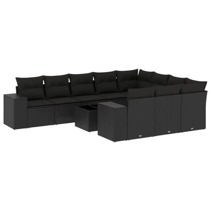 Set Divani da Giardino 11 pz con Cuscini in Polyrattan Nero - homemem39