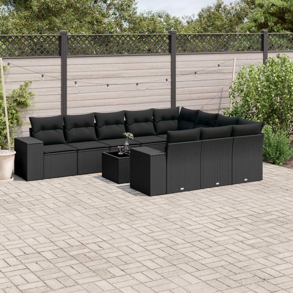 Set Divani da Giardino 11 pz con Cuscini in Polyrattan Nero - homemem39
