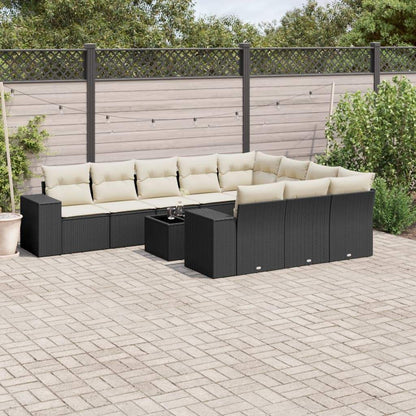 Set Divani da Giardino 11 pz con Cuscini in Polyrattan Nero - homemem39