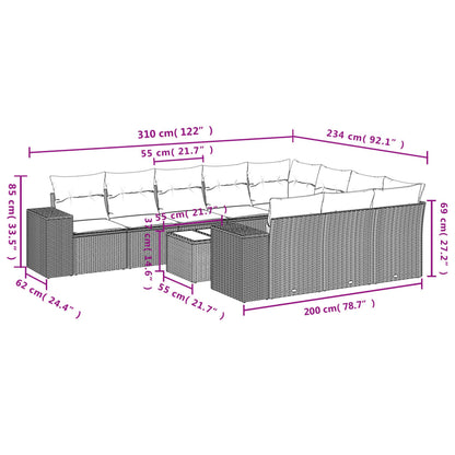 Set Divani da Giardino 11 pz con Cuscini Beige in Polyrattan | homemem39