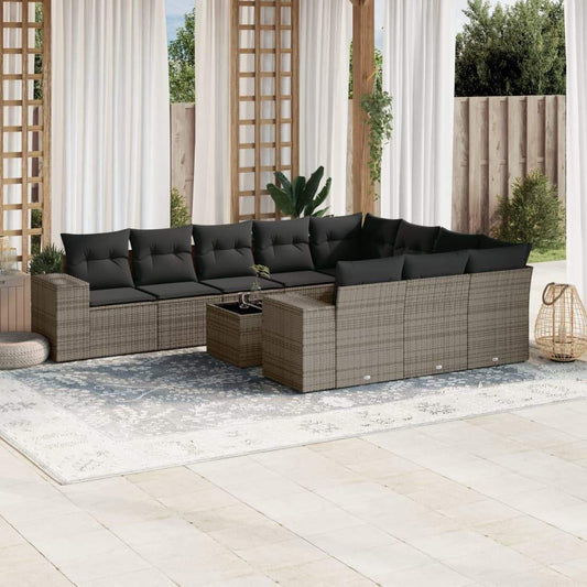 Set Divani da Giardino 11 pz con Cuscini in Polyrattan Grigio - homemem39
