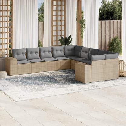 Set Divano da Giardino 10 pz con Cuscini Beige in Polyrattan - homemem39
