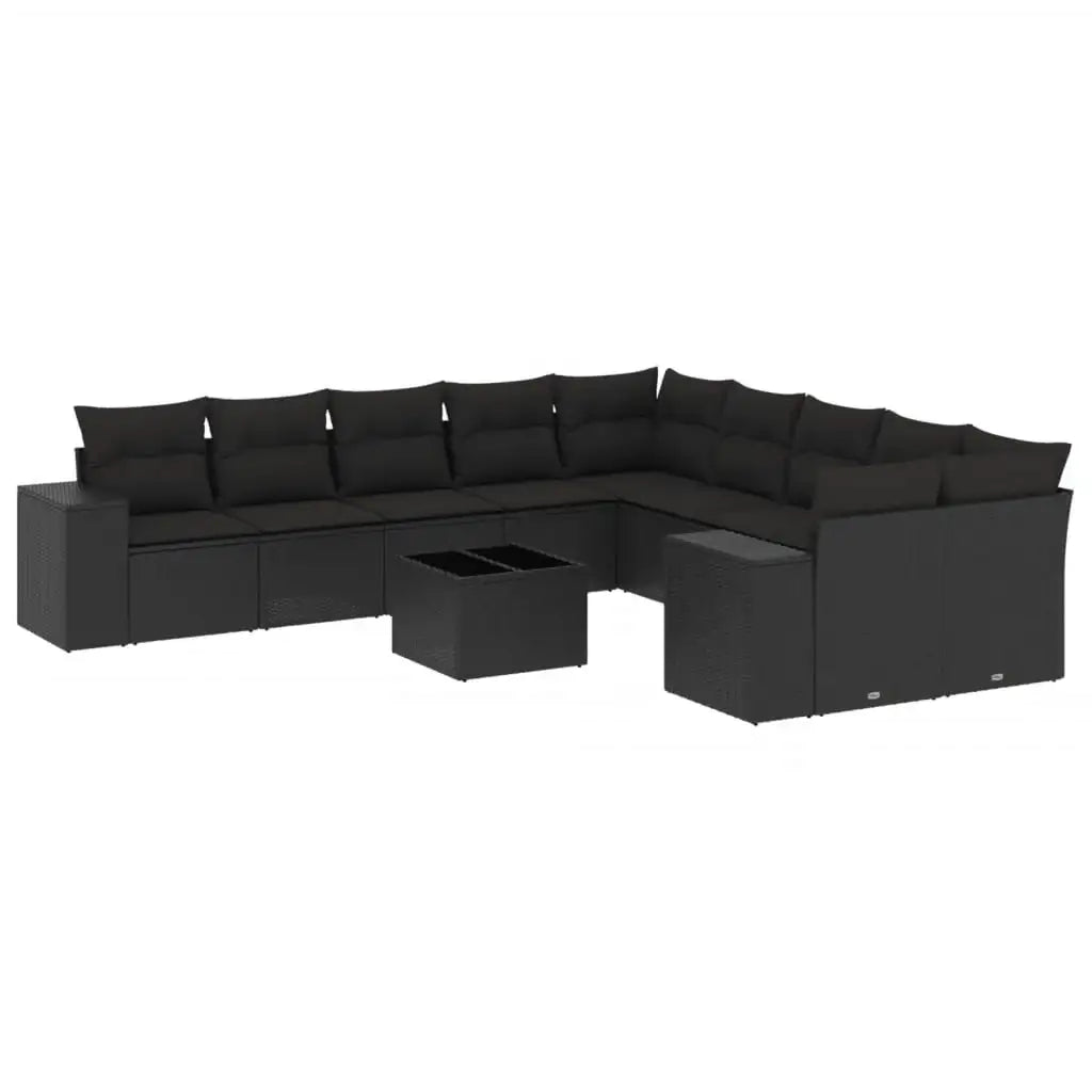 Set Divani da Giardino 11 pz con Cuscini in Polyrattan Nero - homemem39