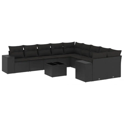 Set Divani da Giardino 11 pz con Cuscini in Polyrattan Nero - homemem39