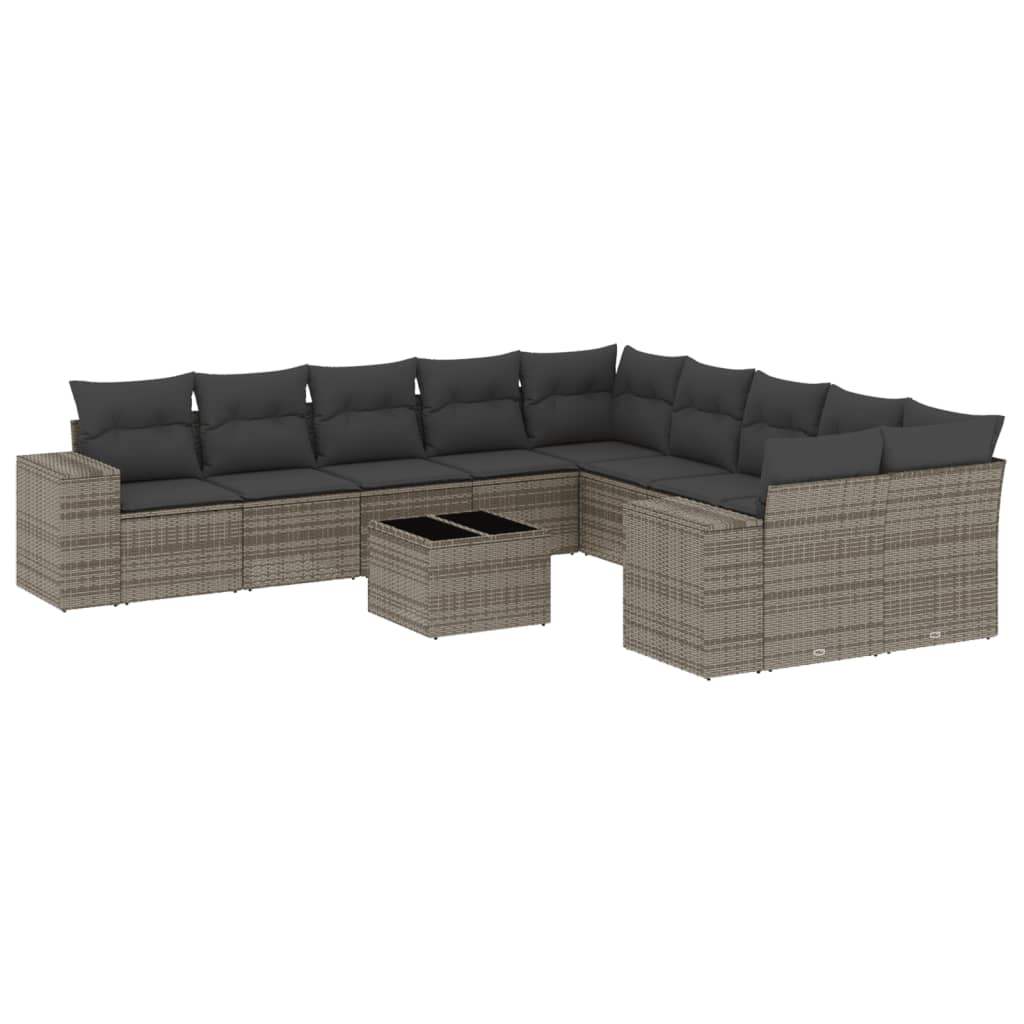 Set Divani da Giardino 11 pz con Cuscini in Polyrattan Grigio - homemem39