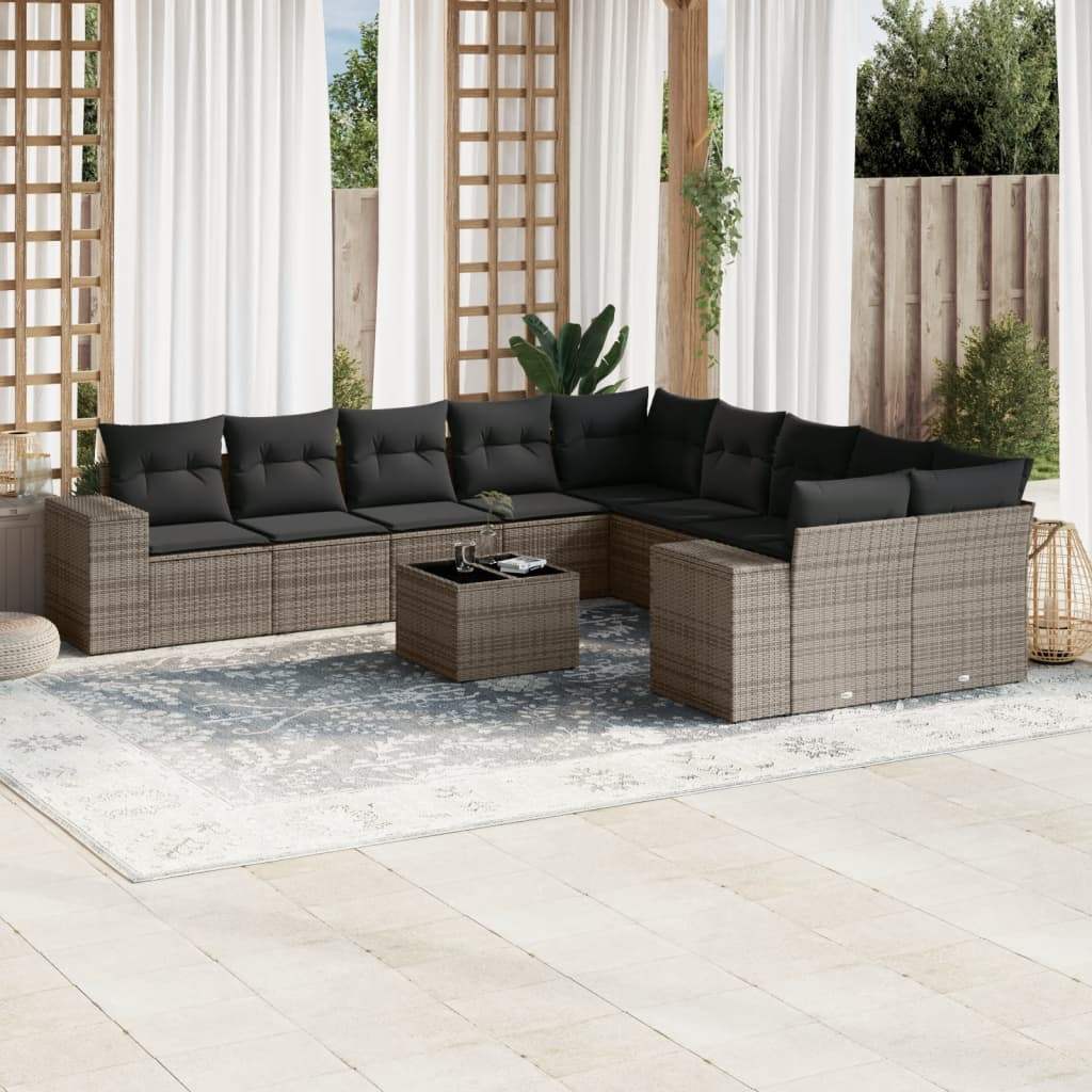 Set Divani da Giardino 11 pz con Cuscini in Polyrattan Grigio - homemem39