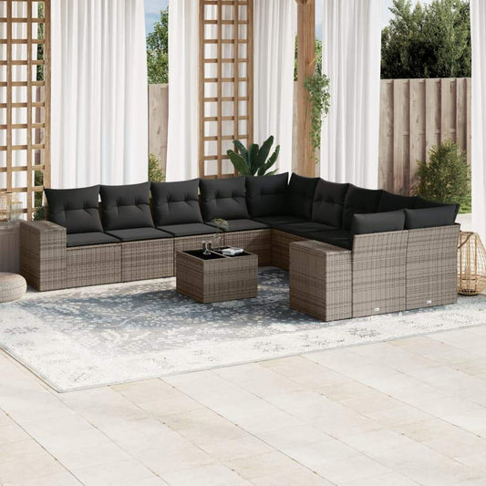 Set Divani da Giardino 11 pz con Cuscini in Polyrattan Grigio - homemem39