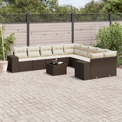 Set Divani da Giardino 11 pz con Cuscini Polyrattan Marrone - homemem39