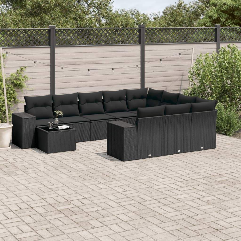 Set Divani da Giardino 11 pz con Cuscini in Polyrattan Nero - homemem39